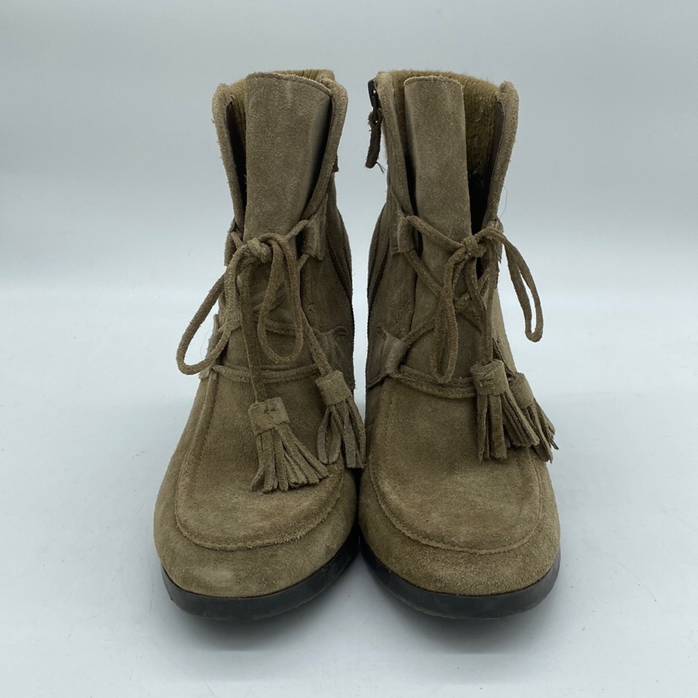 Franco Sarto Westerly Ankle Booties Wedges Shoes Tan Leather Suede Womens 7.5 M - Picture 2 of 15